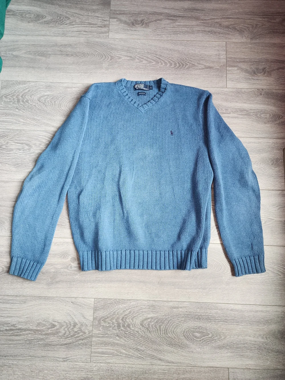 Polo by Ralph Lauren Light Blue V-Neck Cotton Sweater Mens Large